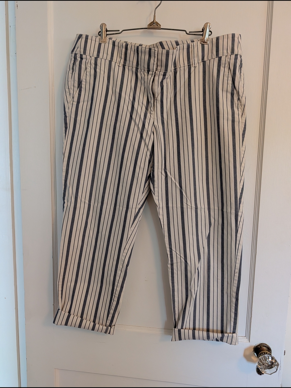 LOFT White and Navy Vertical Stripe Women's Chinos